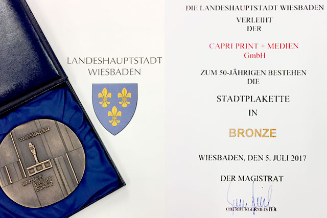 Artikelbild - Verleihung der Stadtplakette in Bronze für Capri Print + Medien GmbH